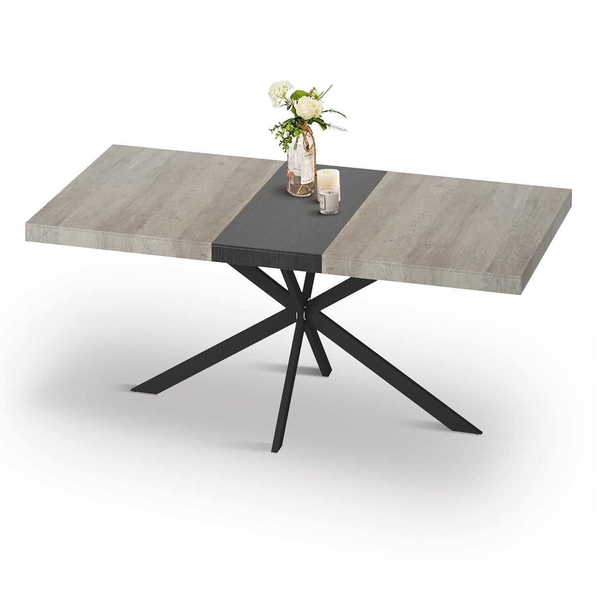 Ufurpie Grey Extendable Dining Room Table for 4 5 6 7 8 People,Large Rectangular Expandable Kitchen Table with Storage Compartment,Industrial Long Wooden Conference Meeting Table,Rustic Grey & Black Ufurpie