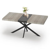 Ufurpie Grey Extendable Dining Room Table for 4 5 6 7 8 People,Large Rectangular Expandable Kitchen Table with Storage Compartment,Industrial Long Wooden Conference Meeting Table,Rustic Grey & Black Ufurpie