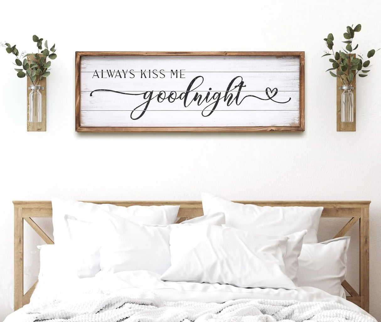 UPPER DECOR Large Above Bed Wall Decor Bedroom Sign Bedroom Decor with Solid Wood Frame for Couples, Always Kiss Me Goodnight Sign for Bedroom, Love Theme Wall Decor 42''×15'' UPPER DECOR