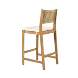 Merax 5 Pieces Acacia Wood Outdoor Patio Bar Set with Modern Boho Bar Height Chair Bar Table, 4 Bar Chairs with Soft Seat Cushions, Rattan Dining Bar Set for Garden, Backyard, Poolside and Balcony Merax