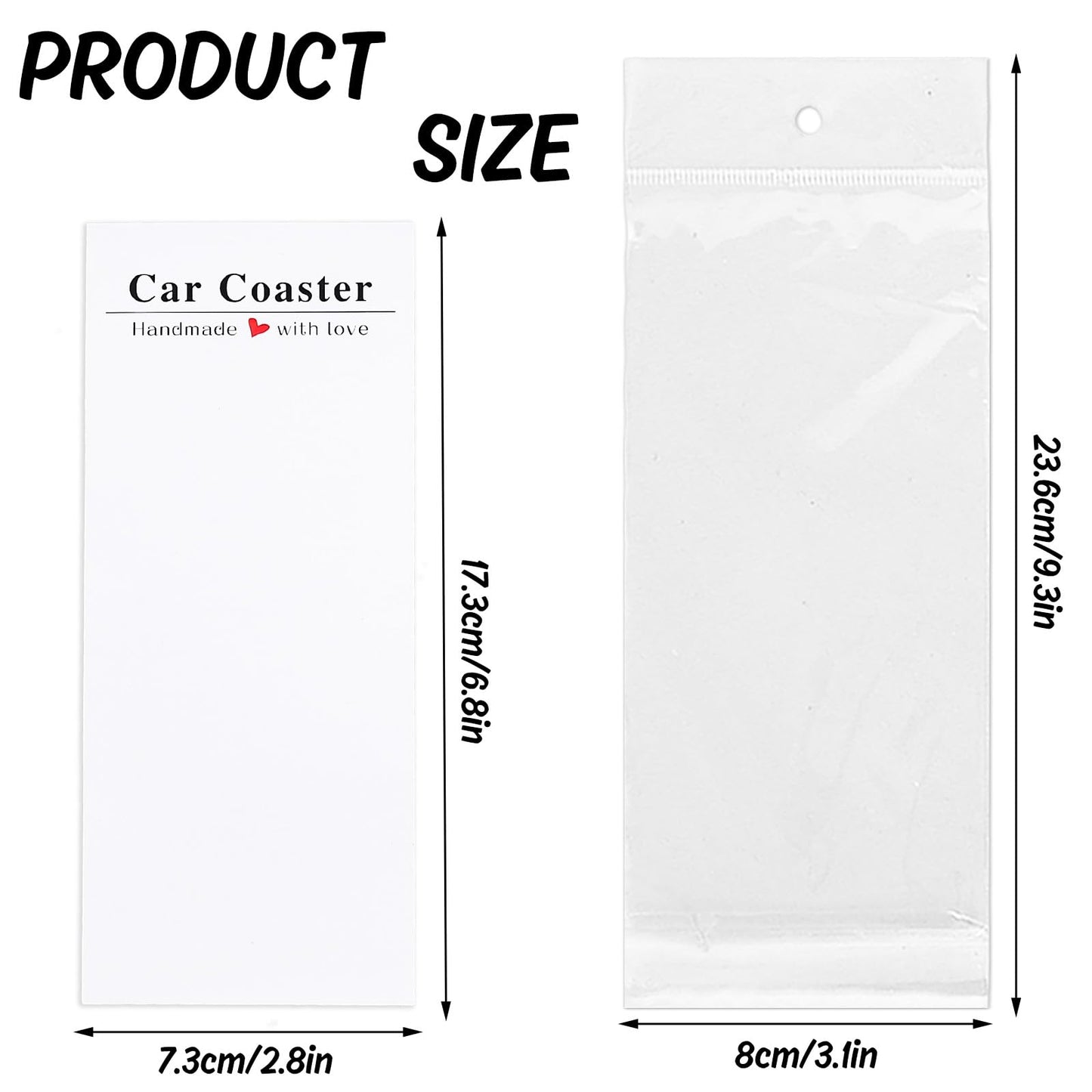 Whaline 120Pcs Car Coaster Packaging for Selling Sublimation Car Coaster Display Cards with Self-Seal Bags Car Coaster Display Bags with White Cards 6.8 x 2.9 Inch Heat Press Machines Accessories