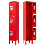 SAPITAL Metal Locker with 3 Doors Employees Locker, Metal Storage Locker with Hooks, 66" Storage Cabinet Lockers for Employees, Home, Office, Gym Requires Assembly (Red) SAPITAL