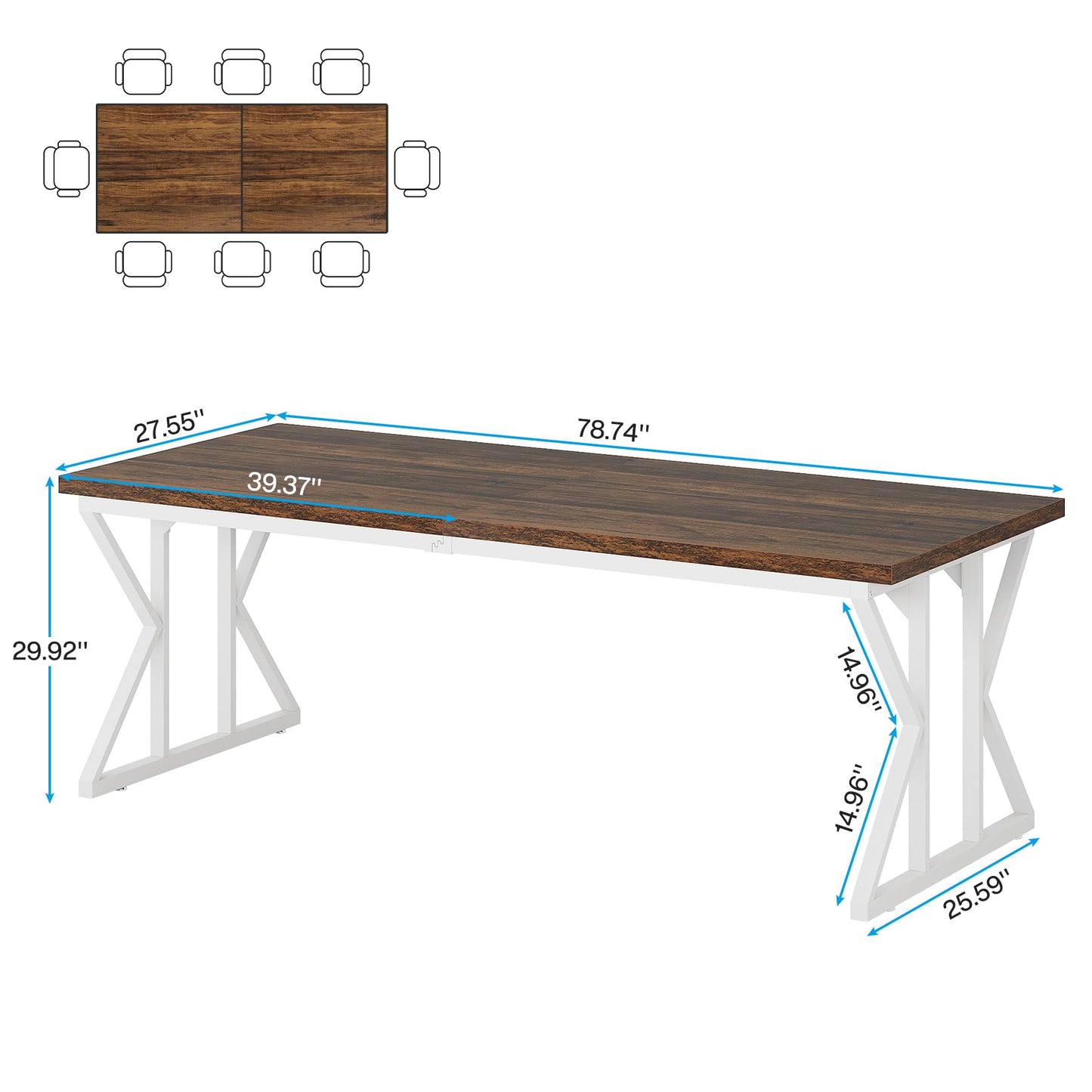 Tribesigns Farmhouse Dining Table for 6-8 People, 78.7-Inch Rectangular Wood Dining Table, Rustic Kitchen Table with Heavy Duty Metal Legs for Dining Room - WoodArtSupply