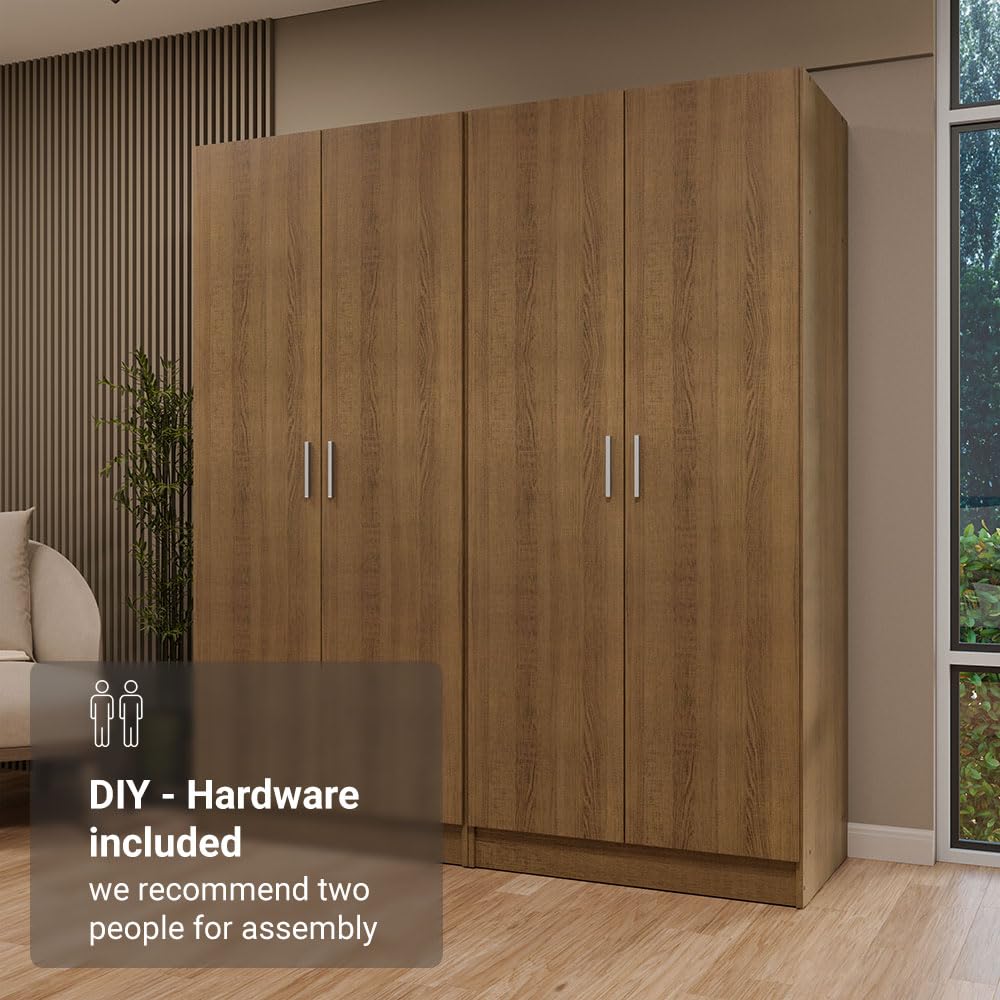 Madesa 4 Doors Storage Cabinet with Ample Shelves Space 63" L Utility Armoire Closet Entryway and Bedroom Organization Unit (Rustic) Madesa