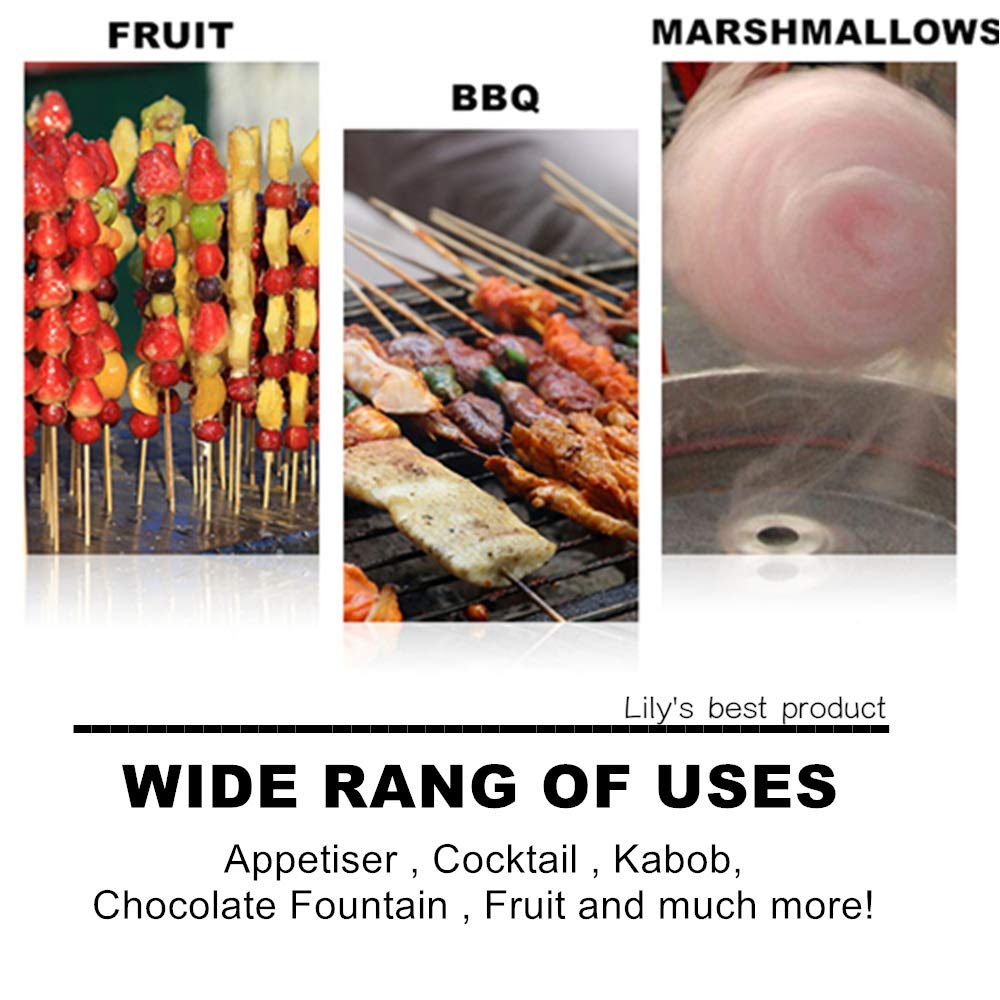 HOPELF 12" Natural Bamboo Skewers for BBQ，Appetiser，Fruit，Cocktail，Kabob，Chocolate Fountain，Grilling，Barbecue，Kitchen，Crafting and Party. Φ=4mm, More Size Choices 6"/8"/10"/14"/16"/30"(100 PCS) HOPELF