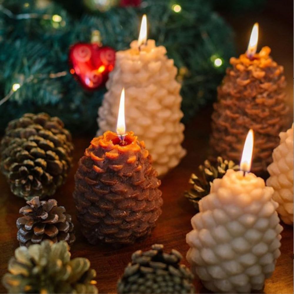 Christmas Pinecone Silicone Candle Molds 3D Pine Cone Candle Molds Silicone Resin Candle Mold Soap Mold Xmas Theme Resin Concrete Mould for Christmas Party DIY Table Home Decor Supplies (1 Pc) mdgfge