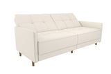 DHP Andora 76 Inch Futon Sofa Bed in Faux Leather, Modern Upholstered Couch Sleeper with Button Tufted Back and Seat, White DHP