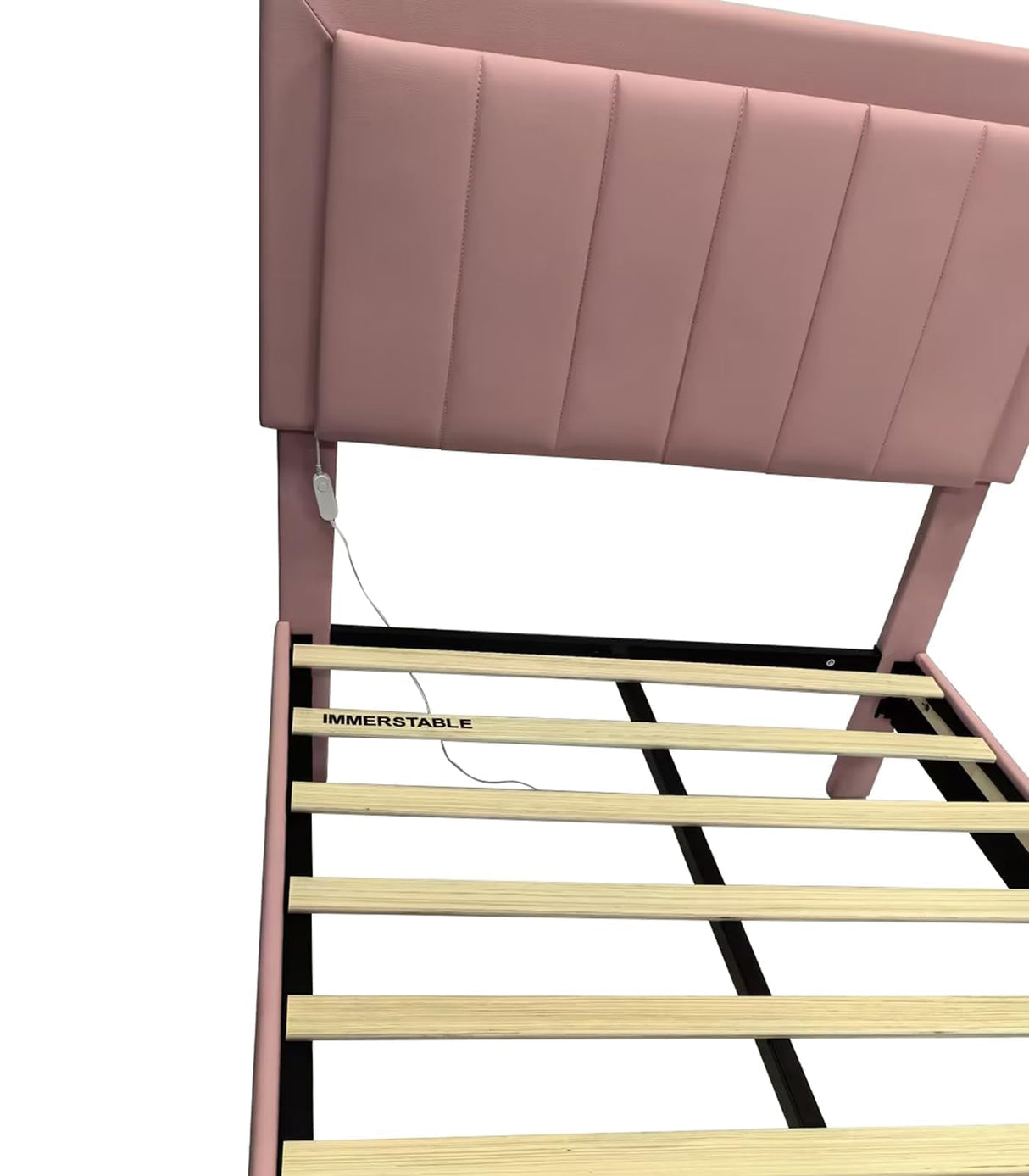 IMMERSTABLE Pink Twin Size Bed Frame with LED Headboard, Pink Upholstered Bed Frame with Double Leather Headboard, Heavy Duty Wood Slats Support, Noise-Free, No Box Spring Needed, Easy Assembly, Pink IMMERSTABLE