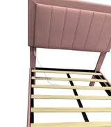 IMMERSTABLE Pink Twin Size Bed Frame with LED Headboard, Pink Upholstered Bed Frame with Double Leather Headboard, Heavy Duty Wood Slats Support, Noise-Free, No Box Spring Needed, Easy Assembly, Pink IMMERSTABLE