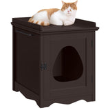 Yaheetech Cat Litter Box Enclosure, Hidden Cat Litter Box Furniture with Side Towel Bar, Wooden Cat Washroom, Storage Cabinet, Indoor Pet House, Side Table Nightstand, Espresso Yaheetech