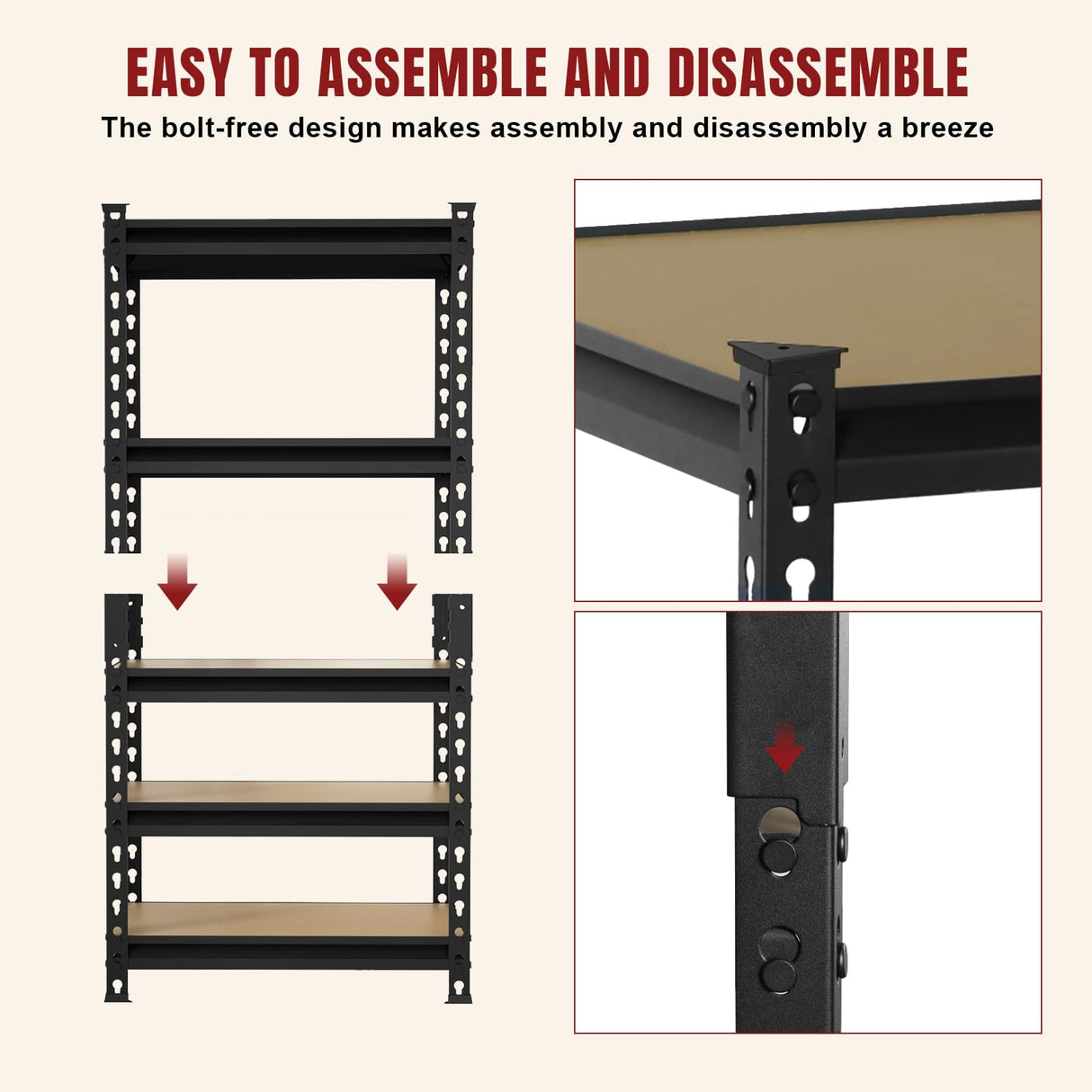 5 Tier Heavy Duty Garage Storage Shelving: Adjustable Metal Utility Shelving Rack for Basement, Pantry, Closet, Garage Storage Organization - 2,000lb Capacity (59"x28"x12") BIG RED