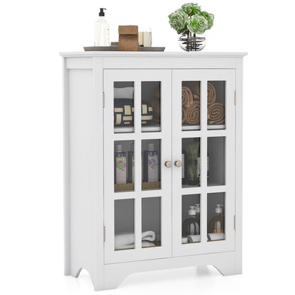 Tangkula Bathroom Floor Cabinet, Freestanding Display Storage Cabinet with 2 Glass Doors & Adjustable Shelves, Modern Storage Organizer for Living Room, Bathroom, Entryway, Kitchen (White) - WoodArtSupply