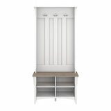 Bush Furniture Salinas Hall Tree Entryway Small Bench with Adjustable Shelves | Coat Rack with 3 Hanging Hooks and Shoe Storage, Pure White and Shiplap Gray Bush Business Furniture