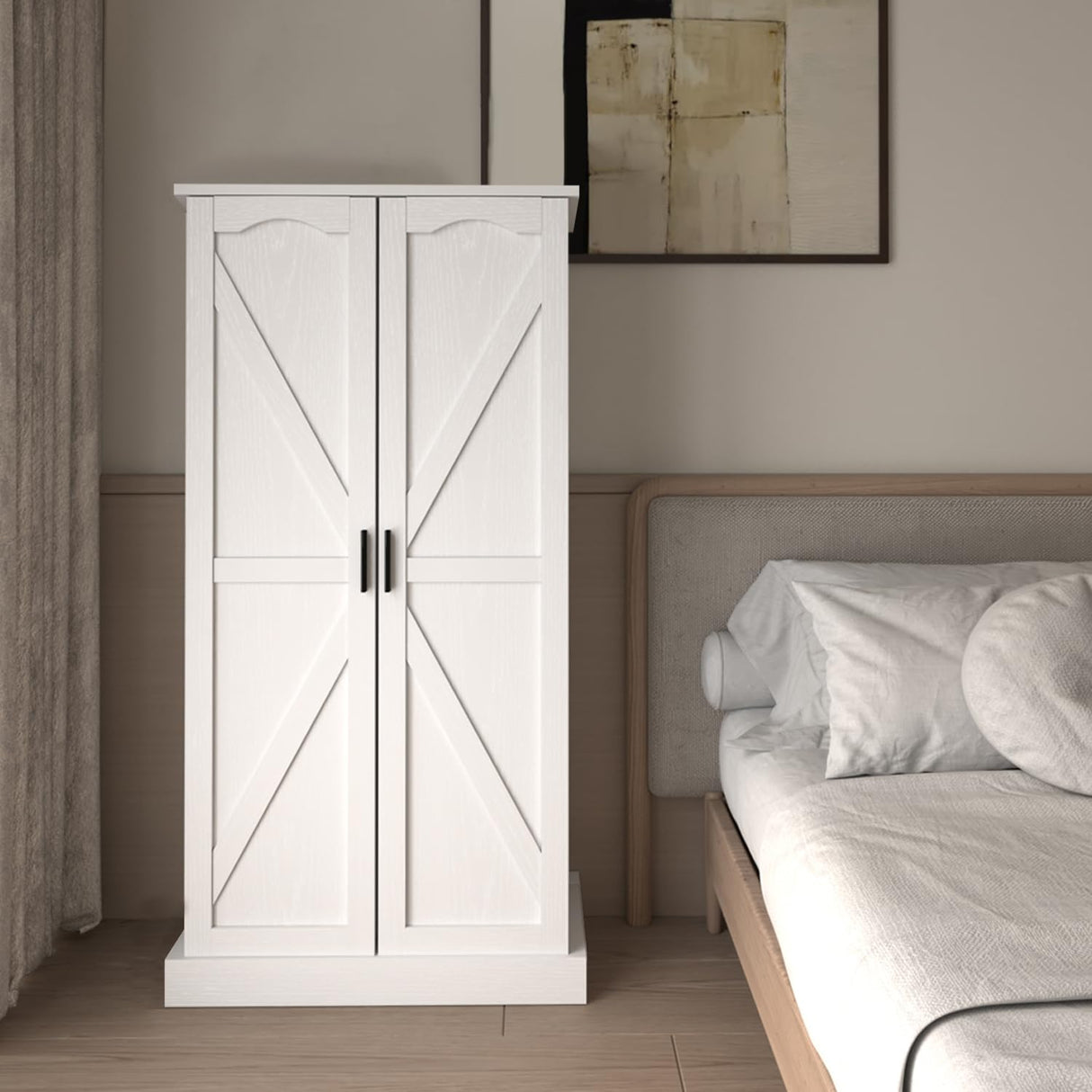 GEPELCN 50" LED Kitchen Pantry Cabinet Farmhouse Storage Cabinet Wood Food Pantry with Barn Doors and Adjustable Shelves Freestanding Buffet Cupboards Sideboard for Kitchen White GEPELCN