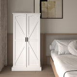 GEPELCN 50" LED Kitchen Pantry Cabinet Farmhouse Storage Cabinet Wood Food Pantry with Barn Doors and Adjustable Shelves Freestanding Buffet Cupboards Sideboard for Kitchen White GEPELCN