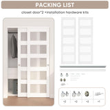 JUBEST Sliding Closet Door 48"(Double 25") x 80", 5-Lite Frosted Glass Bypass Door with Hardware Kit & Matching Fascia, Pre-Drilled MDF Wood Slab with Water-Proof PVC Surface, Easy to Install, White JUBEST