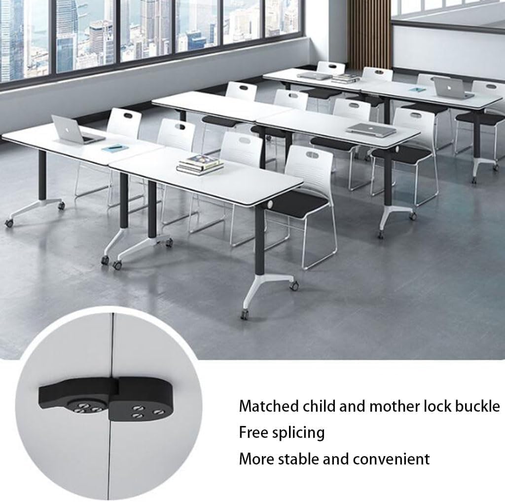 Folding Conference Table, Conference Room Table Flip Top Mobile Meeting Seminar Tables with Wheels, Modern Foldable Office Training Room Table for Home Office Classr (2Pcs 47.2in) AKSOUDEW