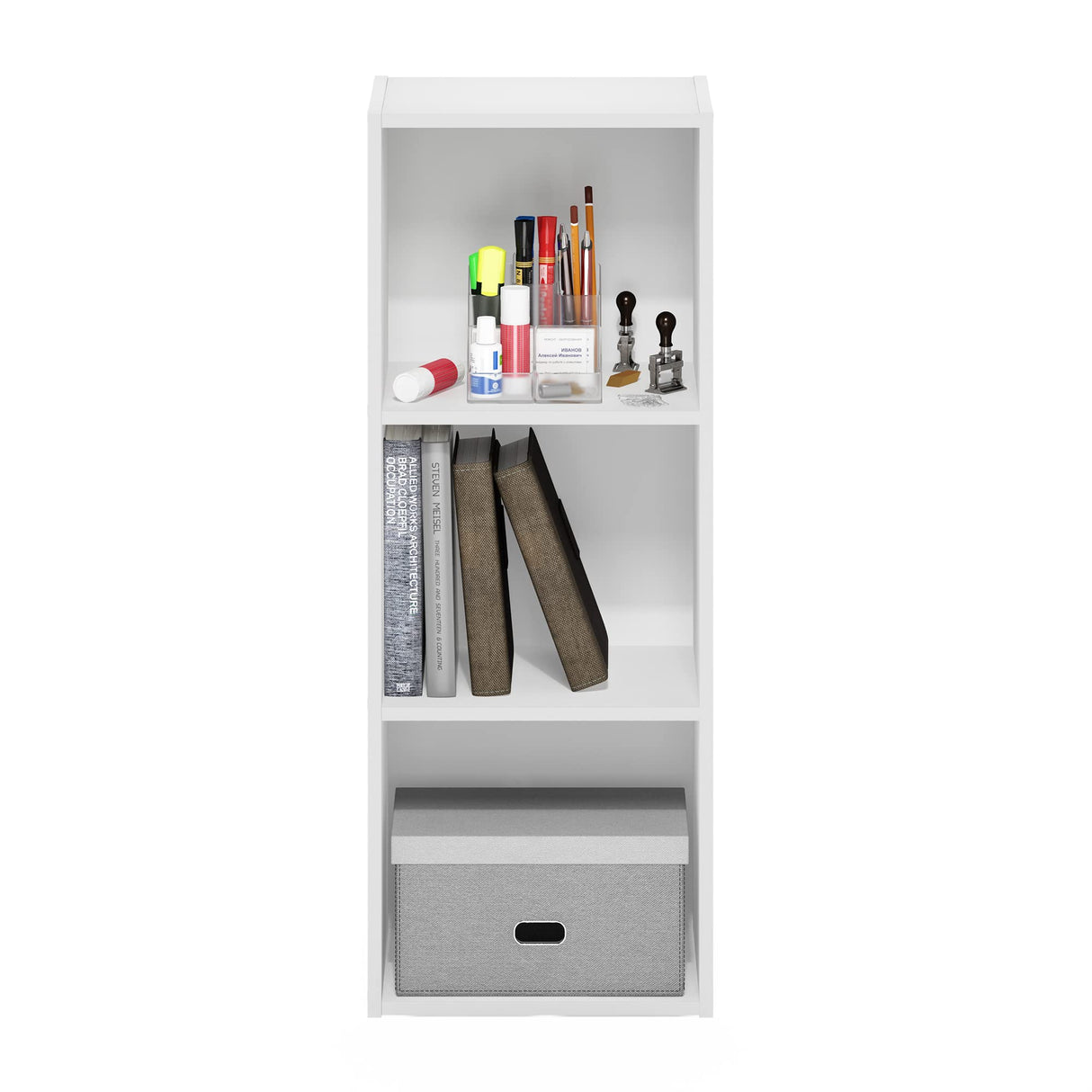 Furinno Pasir 3-Tier No Tool Assembly Open Shelf Bookcase, White Furinno