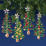 SOLID OAK Beaded Ornament KIT, Christmas Tree Makes 4 Solid Oak