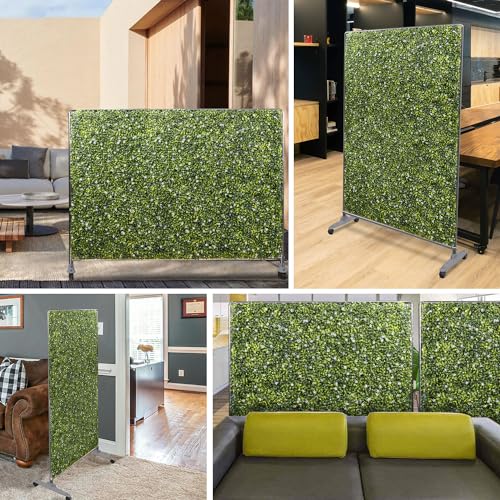 Patio 60" H x 60" W Faux Hedge Wall Room Divider with Wheels, Artificial Boxwood Panels Greenery Wall Privacy Screen Freestanding, Room Partition Decor Mobile Backdrop for Outdoor Indoor Patio