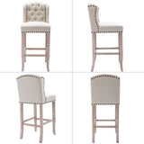 LukeAlon Classic 30" Linen Bar Stools Set of 4, Button Tufted Wingback Tall Bar Chairs with Wooden Legs Farmhouse High Kitchen Stool with Nailhead Trim for Home Breakfast Bar, Beige LukeAlon