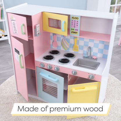 KidKraft Wooden Large Pastel Play Kitchen with Turning Knobs, See-Through Doors and Play Phone Gift for Ages 3+