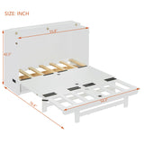 HABITRIO Full Size Murphy Bed, Wood Full Murphy Bed Frame with Large Drawer, USB Ports and Outlets, White HABITRIO