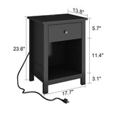 ChooChoo Black Nightstand Set of 2,Night Stand with Charging Station, Wooden Top Bedside End Table with Drawer and Storage Space for Bedroom ChooChoo
