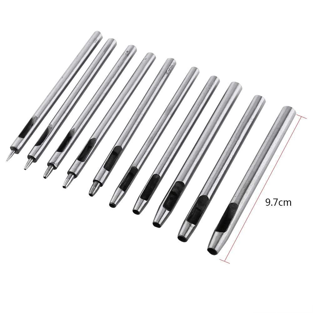 Walfront Hole Punch Kit, 10pcs Alloy Steel Leather Hand Tool, 0.5-5mm Multi Sizes Metal Puncher for Leather Craft, Clothing, Handbags, Belts etc. Walfront