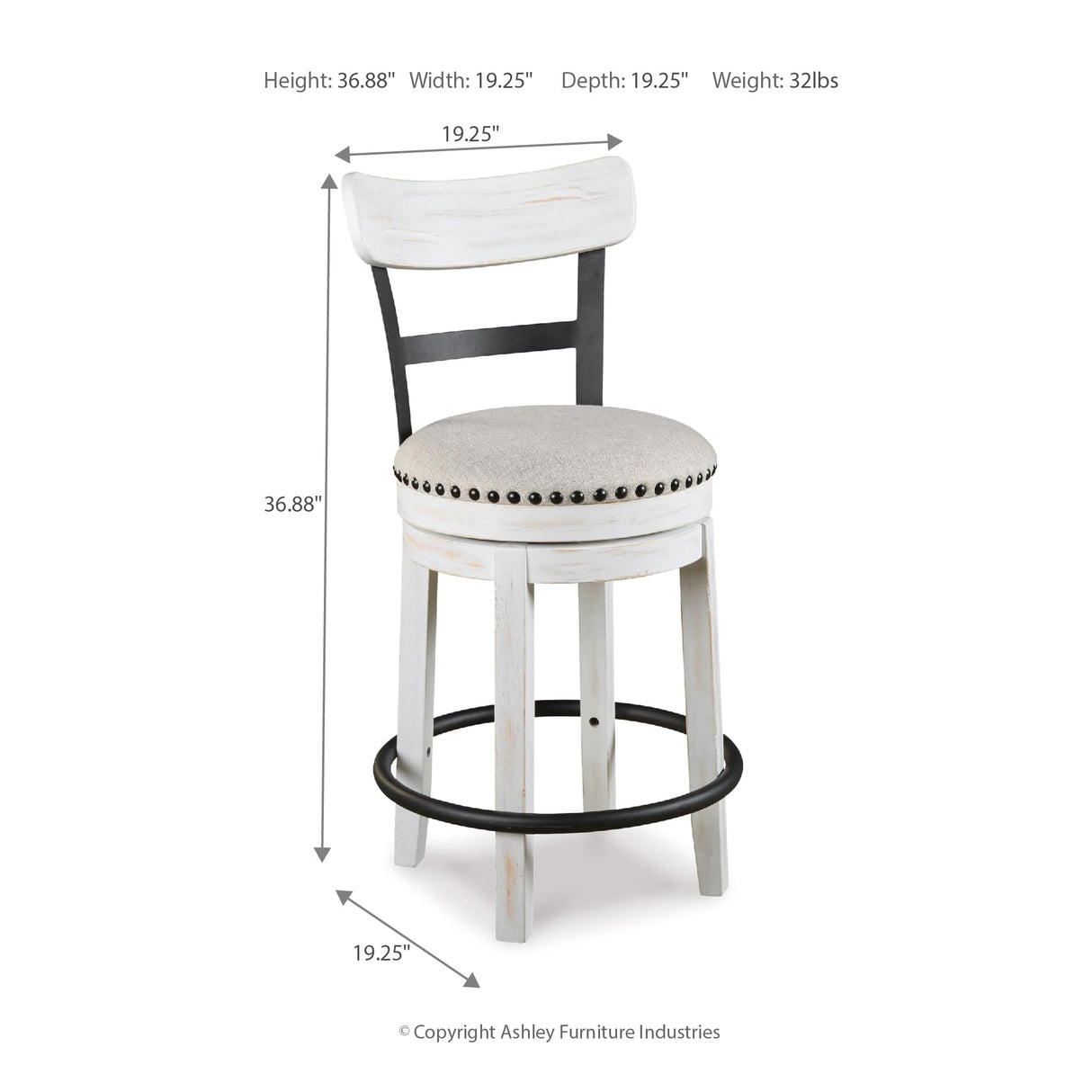 Signature Design by Ashley Valebeck 24.5" Modern Swivel Counter Height Barstool, Whitewash Signature Design by Ashley