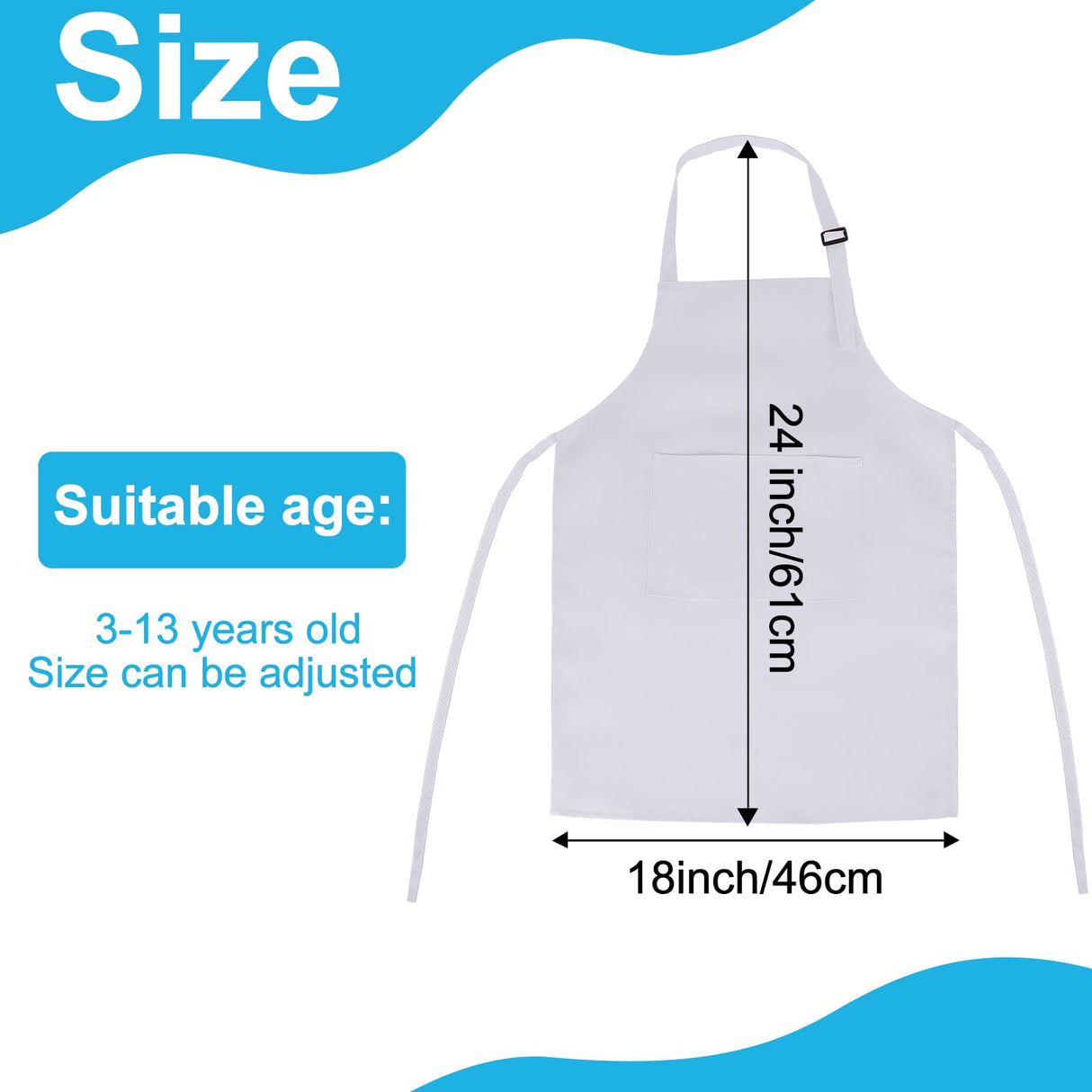 BOUBONI 6 Pack Kids Apron bulk with 2 Pockets Adjustable Chef Art Apron Kids Painting Aprons for Cooking Baking Painting Crafting Grilling Activity（White） BOUBONI