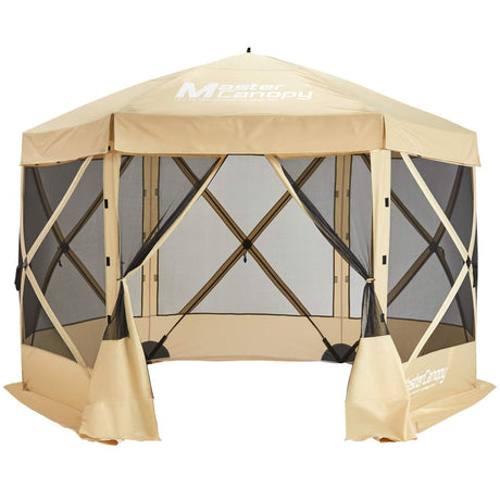 MASTERCANOPY Portable Screen House Room Pop up Gazebo Outdoor Camping Tent with Carry Bag(12x12, Beige) MASTERCANOPY
