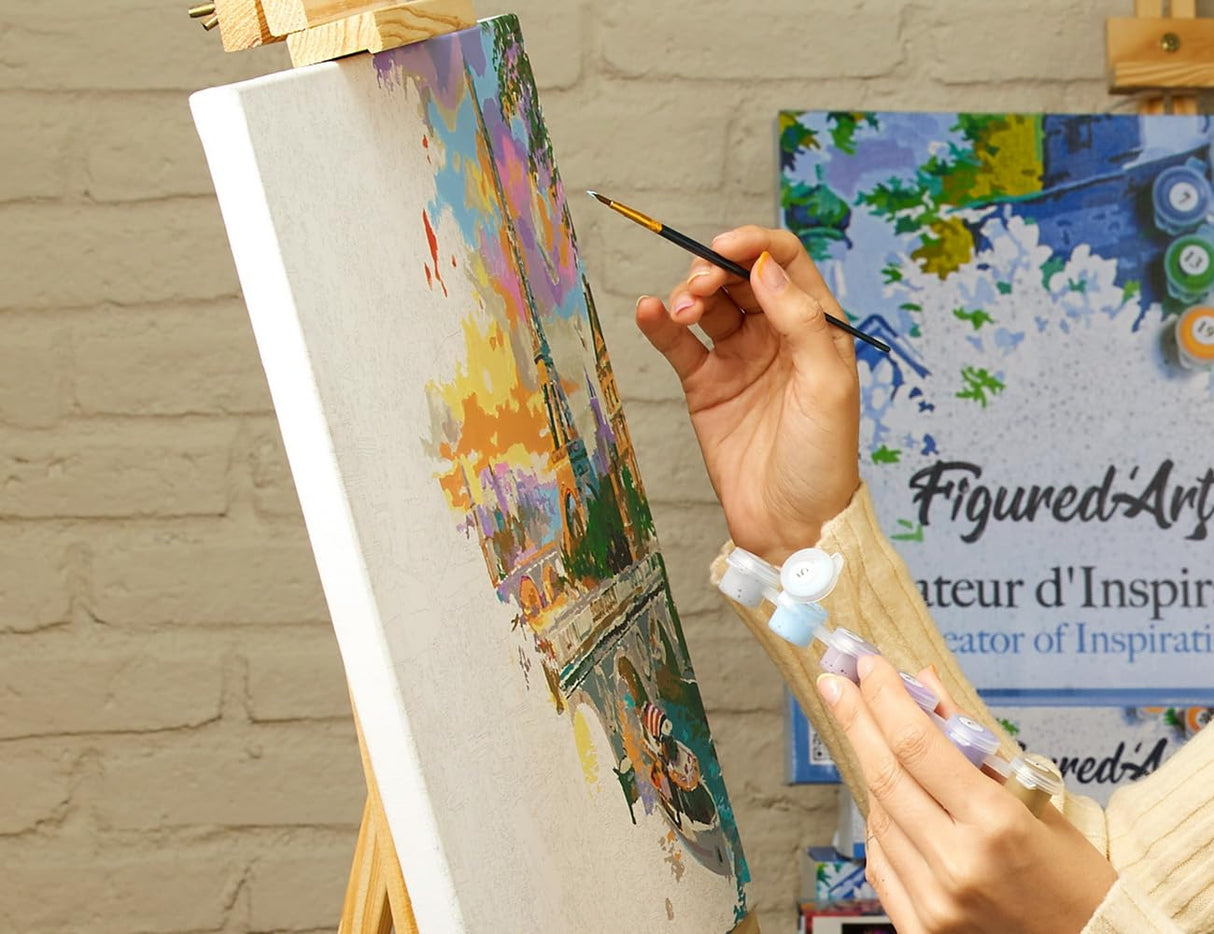 Figured'Art Paint by Numbers Kit for Adults Three Birds in The Snow 16"x20" - Craft Art Painting Rolled Canvas with DIY Wooden Frame Figured'Art