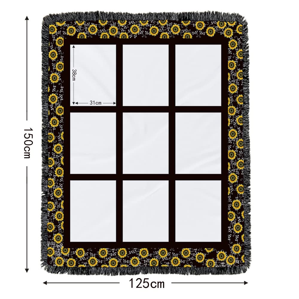 Yunhuy Sublimation Blanks Flannel Throw Blanket,330GSM Soft Lightweight Custom Personalised Sublimation Photo Blanket with 9/15/20 Panels (Sunflower 9 Panels, 60'' x 50'') Yunhuy