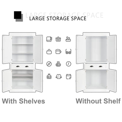 Yusong 72'' Tall Kitchen Pantry Cabinet, Farmhouse Storage Cabinet with 4 Doors, Drawer and Adjustable Shelf, Freestanding Wooden Cupboard Buffet for Dining Room Living Room, White - WoodArtSupply