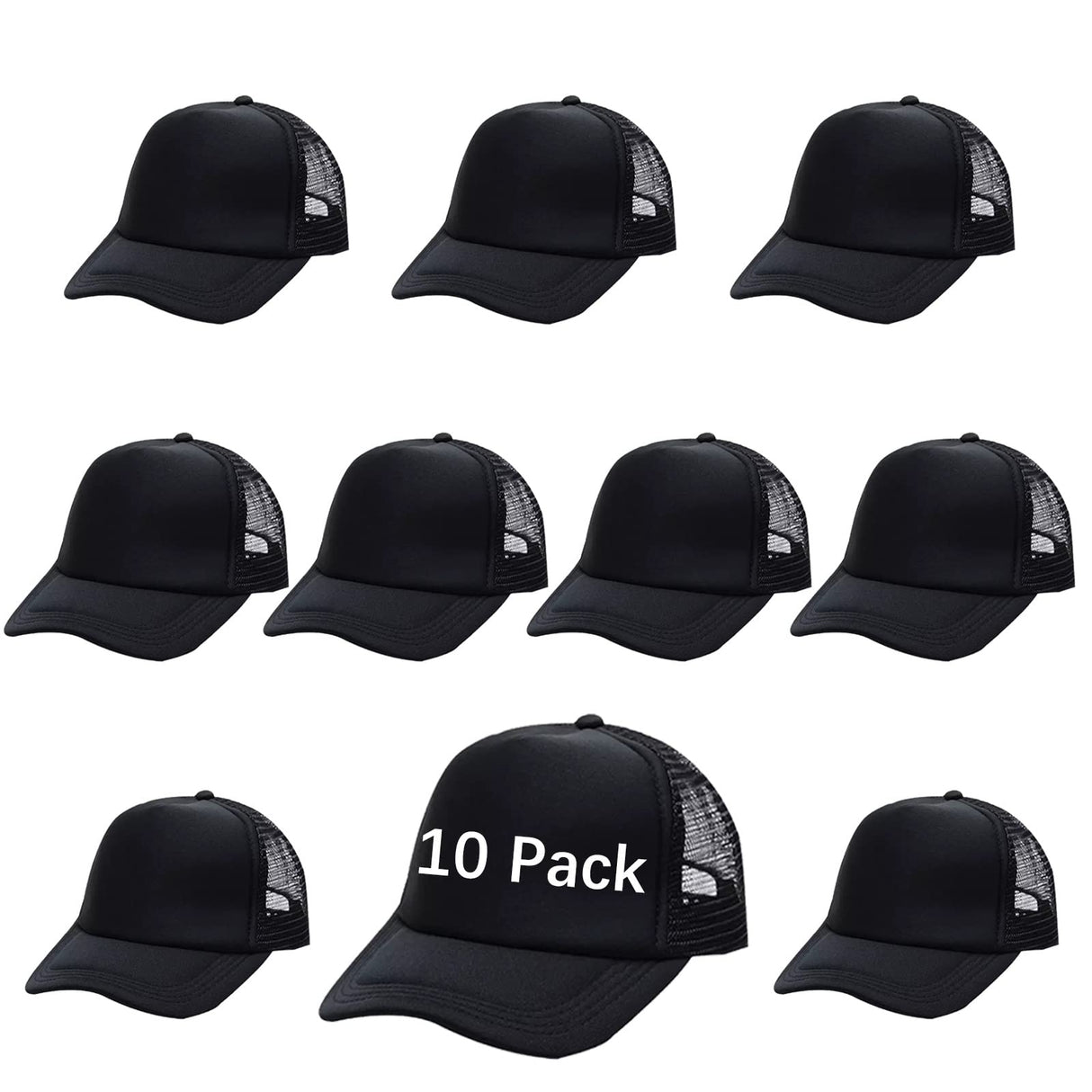 OKBA Sublimation Blank Baseball Cap Polyester Mesh Black Trucker Hat Adult (Black hat * 10pcs) OKBA