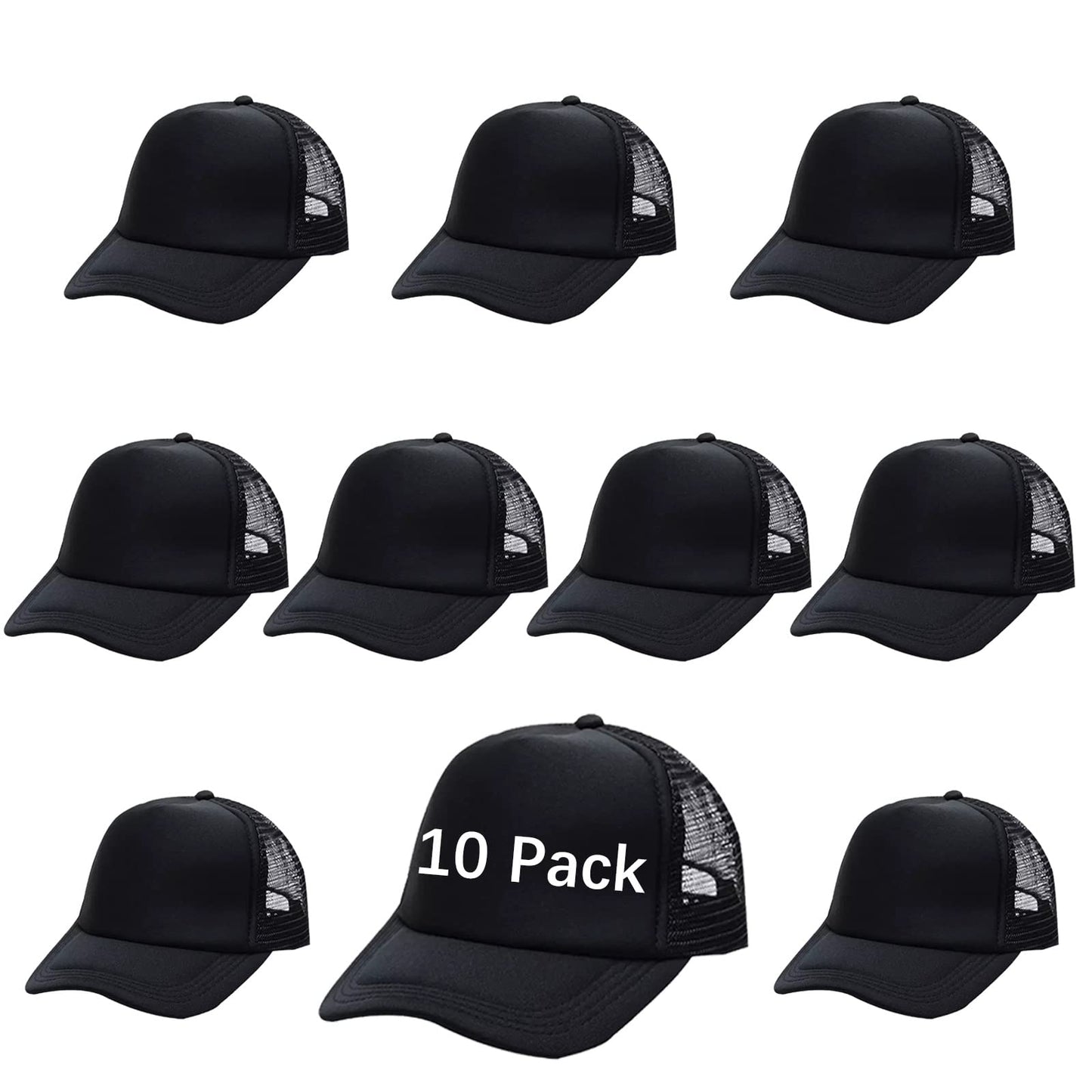 OKBA Sublimation Blank Baseball Cap Polyester Mesh Black Trucker Hat Adult (Black hat * 10pcs)