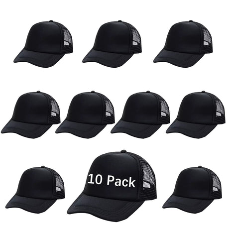 OKBA Sublimation Blank Baseball Cap Polyester Mesh Black Trucker Hat Adult (Black hat * 10pcs) OKBA
