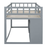 CITYLIGHT Twin Size Low Loft Bed with Storage, Kids Loft Bed with Small Rolling Desk & Chalkboard,Two Shelves and Two Drawers,Wooden Twin Loft Bed for Girls Boys Bedroom,Grey CITYLIGHT