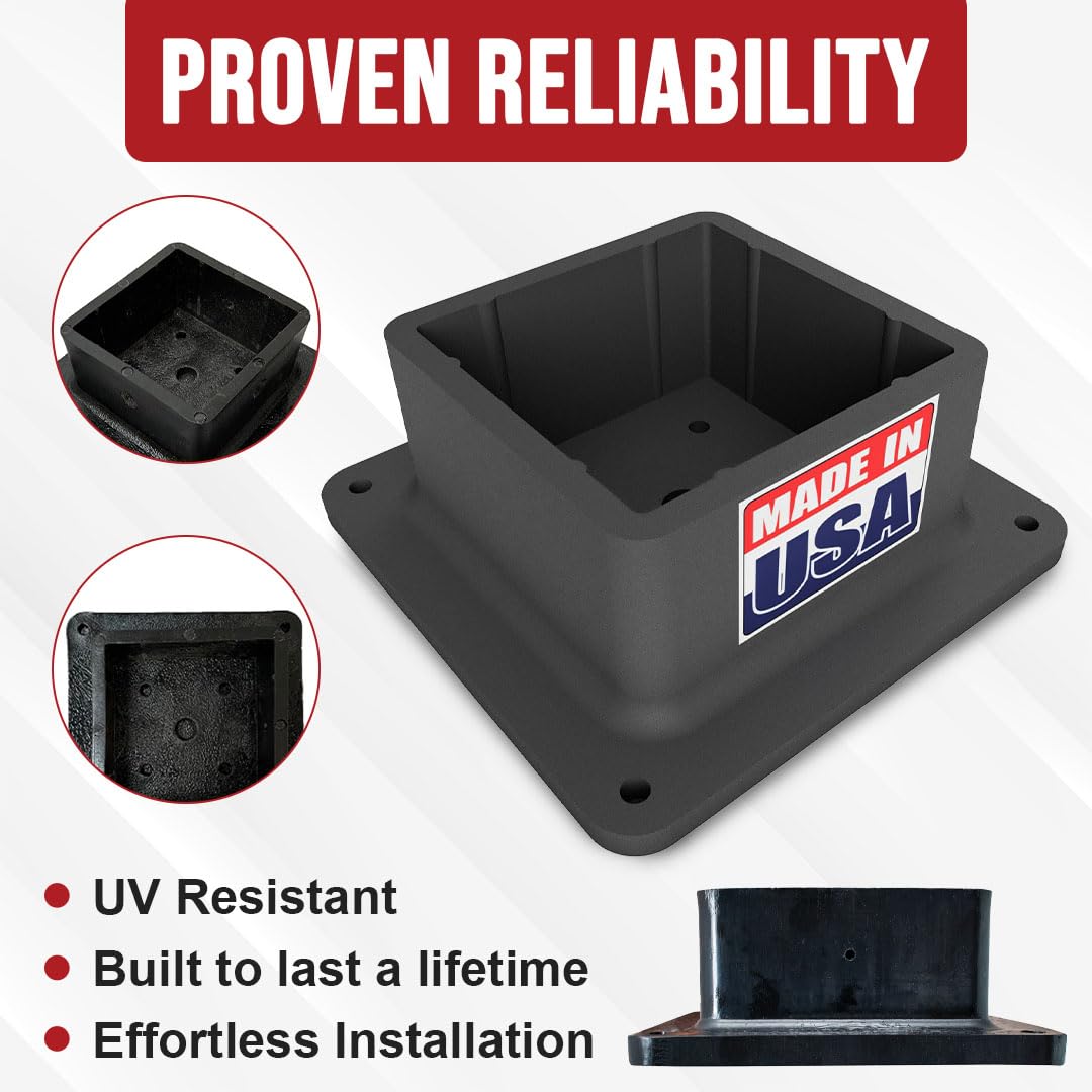 USA-Made 4x4 Post Base Bracket Anchor – Never Rust or Stain - Durable Plastic Deck Post Skirt Flange Cover for Wood Posts - Strong Handrail Base, Brackets, and Anchor Support (1 Pack) bullke