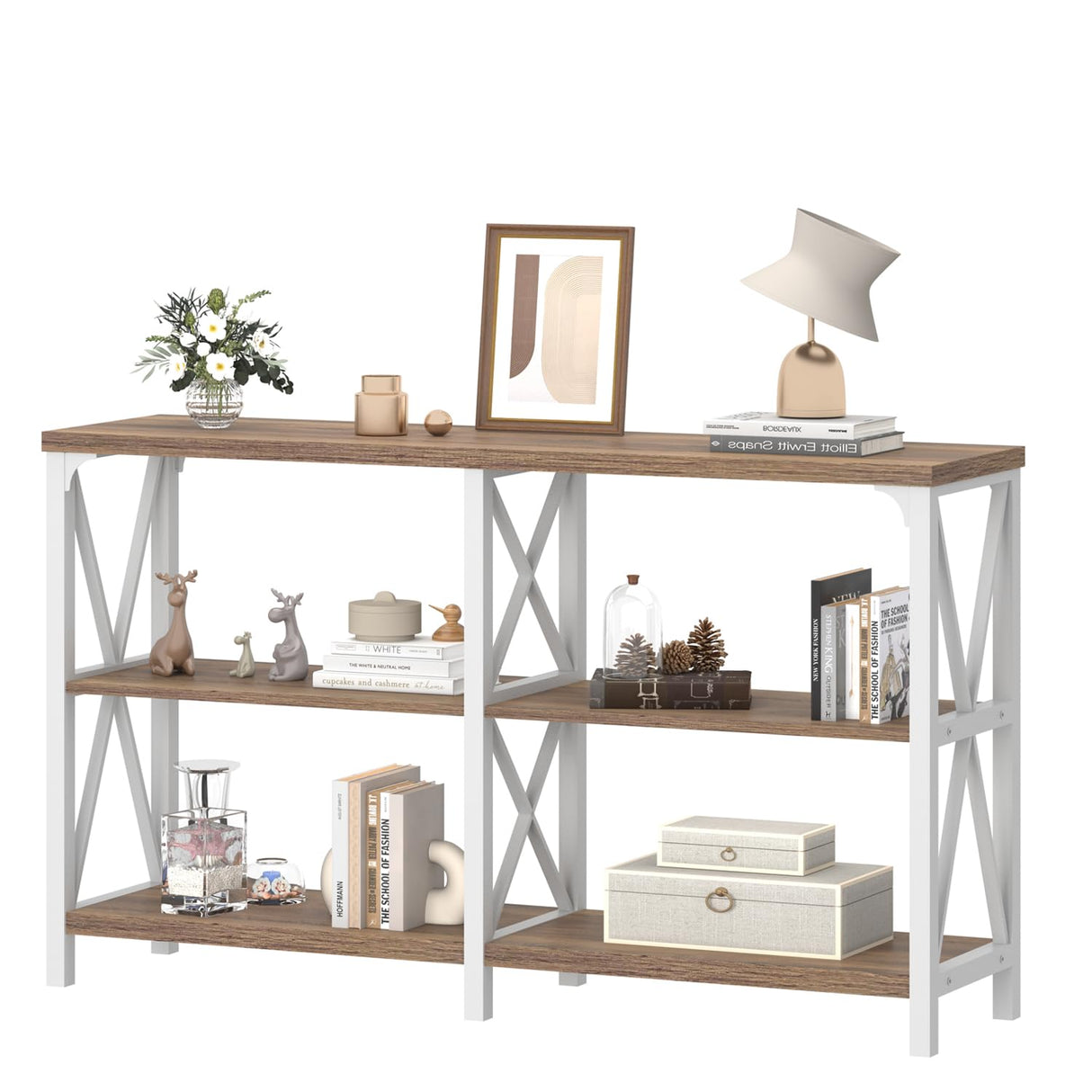 IBF Farmhouse Entryway Table, Wood TV Console Table, Rustic Metal Sofa Table, Industrial Hallway Tables with Storage Shelves, Modern Foyer Tables for Front Entry Way, White and Rustic Oak, 47 Inch IBF