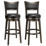 PrimeZone Swivel Bar Stools Set of 2, 30 Inch Bar Height Barstools, Black Faux Leather Bar Stool with High Backrest & Solid Wood Legs & Wrap-Around Footrest, Counter Stools for Kitchen Island, Pub PrimeZone