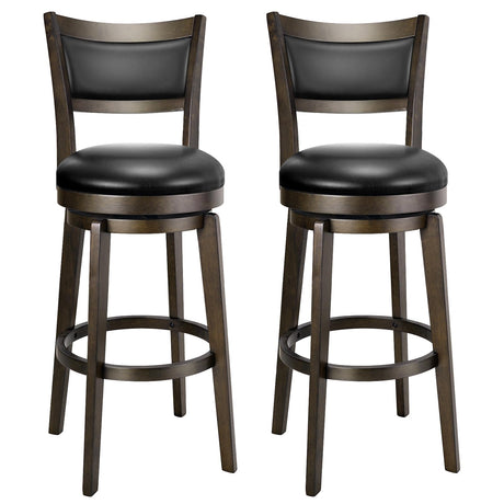 PrimeZone Swivel Bar Stools Set of 2, 30 Inch Bar Height Barstools, Black Faux Leather Bar Stool with High Backrest & Solid Wood Legs & Wrap-Around Footrest, Counter Stools for Kitchen Island, Pub PrimeZone