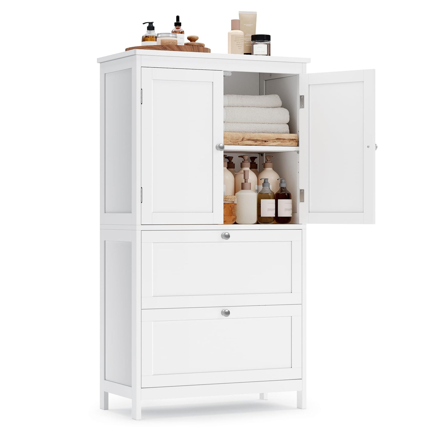 VASAGLE Bathroom Floor Storage Cabinet, Bathroom Storage Unit, Freestanding Cabinet with 2 Drawers and 2 Doors, Adjustable Shelf, 11.8 x 23.6 x 43.3 Inches, White UBBC551P31