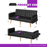 TYBOATLE Faux Leather Convertible 65'' Folding Futon Sofa Bed w/ 2 USB, Loveseat for Small Space, Apartment, Dorm, Living Room, Office, Black TYBOATLE