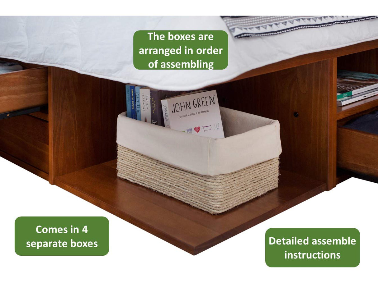 Bali Storage Platform Bed with Drawers - Queen Size in Caramel Brown Wood memomad