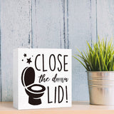 Funny Bathroom Wood Sign Close the Damn Lid Wood Block Sign for Bathroom Shelf Toilet Restroom Home Tabletop Desk Decor,Farmhouse Bathroom Wooden Box Sign SJNH
