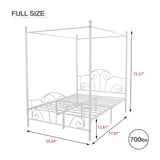 AUFANK Full Size Four-Poster Metal Canopy Bed Frame with Headboard and Footboard Sturdy Slatted Structure No Box Spring Needed White AUFANK