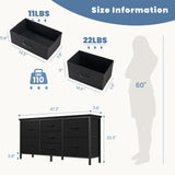 DUMOS TV Stand 7 Drawer Dresser for Bedroom with Storage TV Stands for Living Room Black, Farmhouse Entertainment Center Media Console Table with Metal Frame Adjustable Feet DUMOS