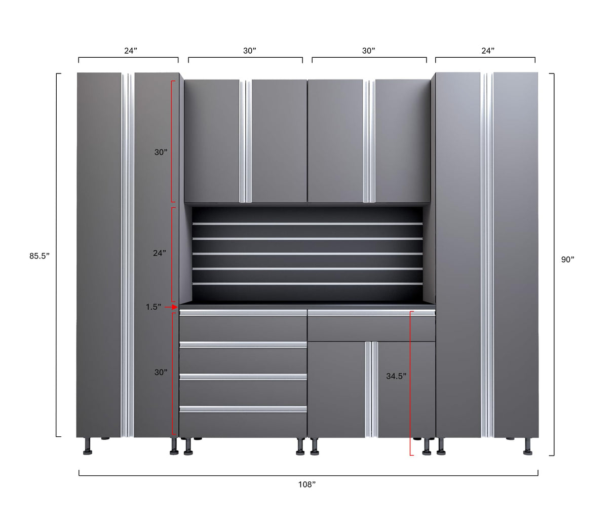Premium Garage Cabinets 9' Storage Sets Solution with Adjustable Legs, Soft-Close Drawer & Door, Integrated Handles, Heavy Duty Plywood Box Construction, Tool and Equipment Organizer (Combo 9CS-012B) DOWNFORCE GARAGE CABINETS